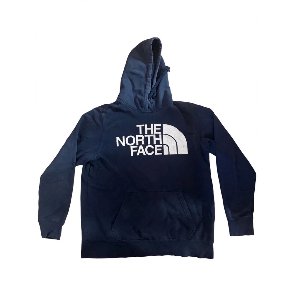 The North Face Hoodie Mens L Navy Half Dome Logo Pullover Hoodie VERY WORN